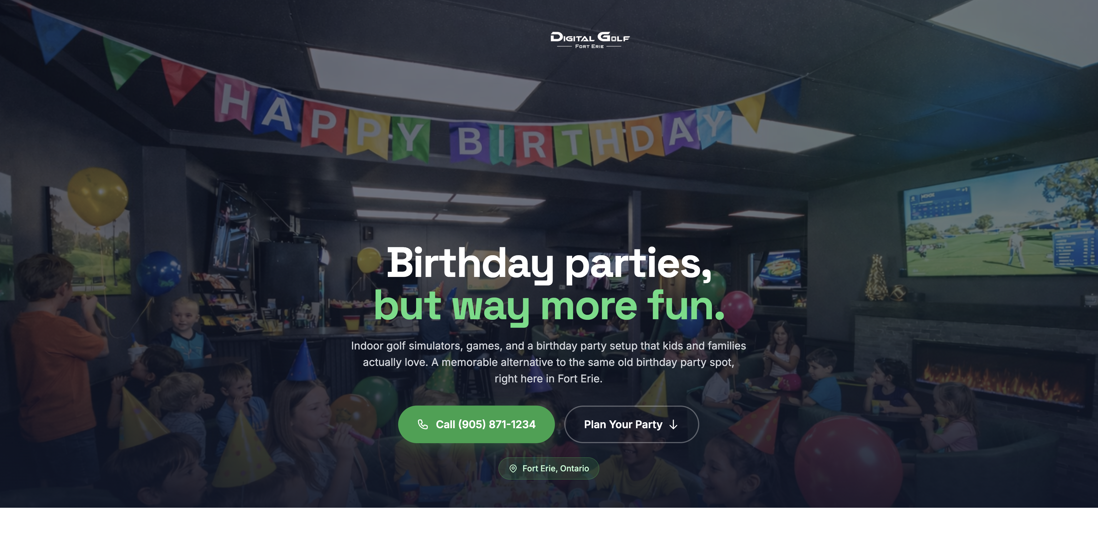 Crop of the birthday party landing page.