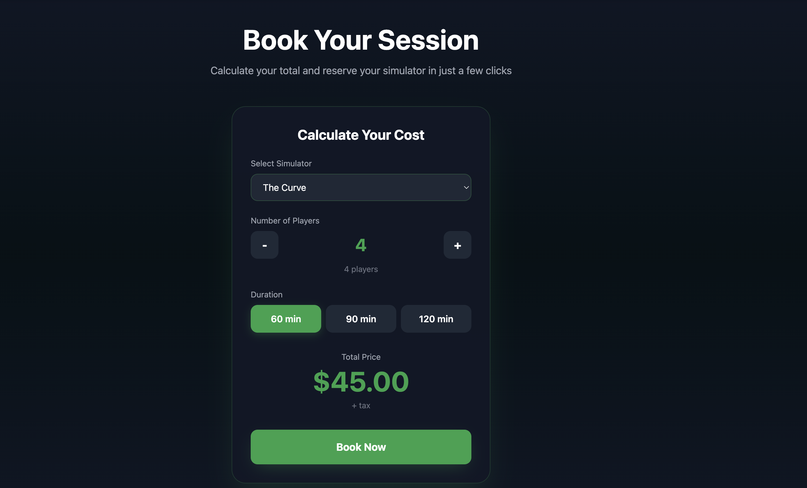 Crop of the online booking calculator.