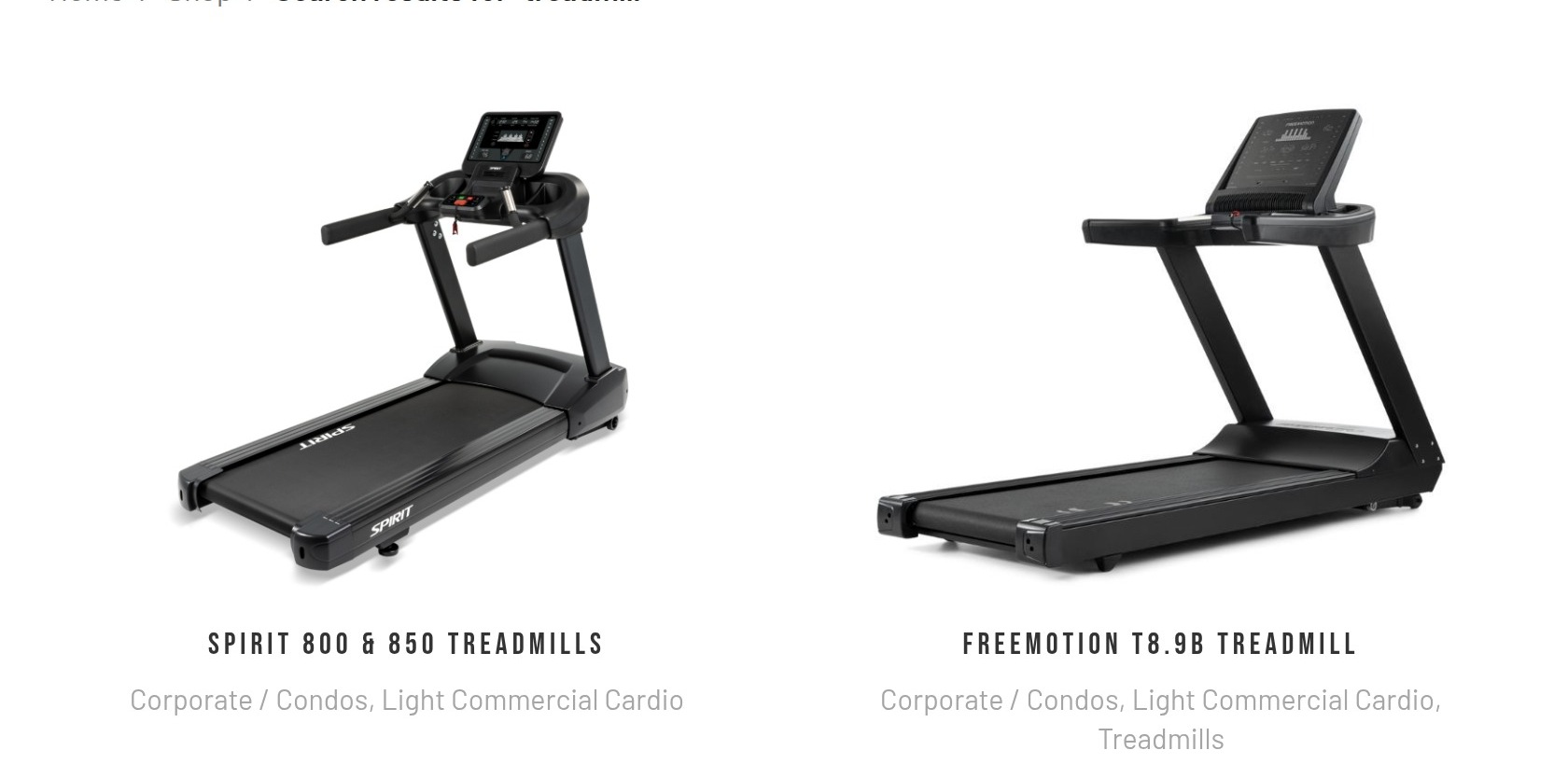 Search results for a misspelled query still returning the correct treadmills.